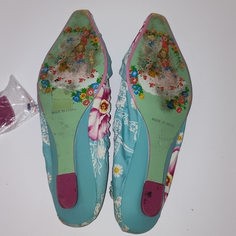Irregular Choice Floral Blue Kitten Heel Slipper Shoes Size 39.5 - Picture 2 of 10
